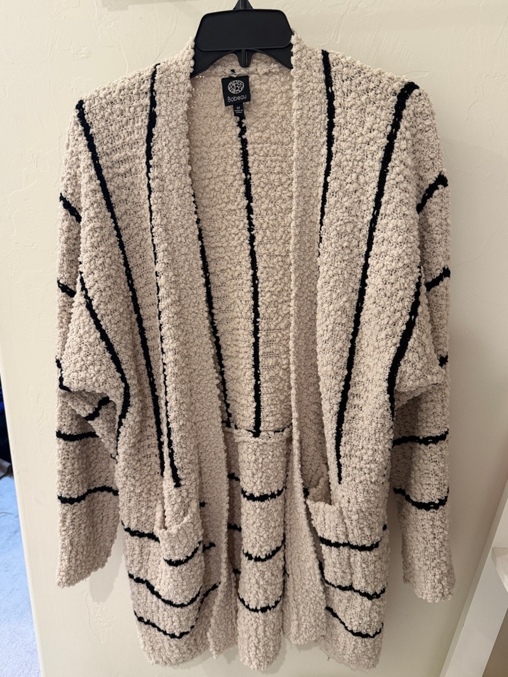 Oversized Oatmeal Cardigan with Black Stripes